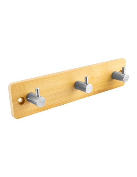 PERCHA MULTIFUNCION ATORNILLADA BAMBÚ + INOX 3 GANCHOS LAUXA HOME