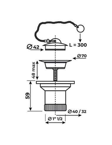 VALVULA LAVABO-BIDÉ 1" 1/2 X 70 59MM