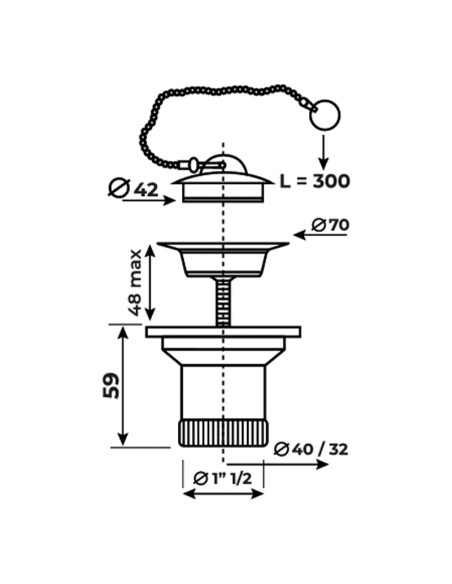 VALVULA LAVABO-BIDÉ 1" 1/2 X 70 59MM