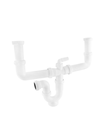 SIFON CURVO EXTENSIBLE DOBLE RACOR CON TOMA AUXILIAR