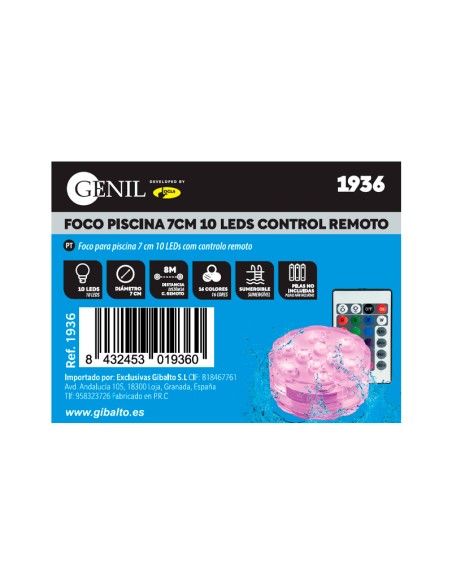 FOCO PISCINA 7CM 10 LEDS CONTROL REMOTO INFRAROJO
