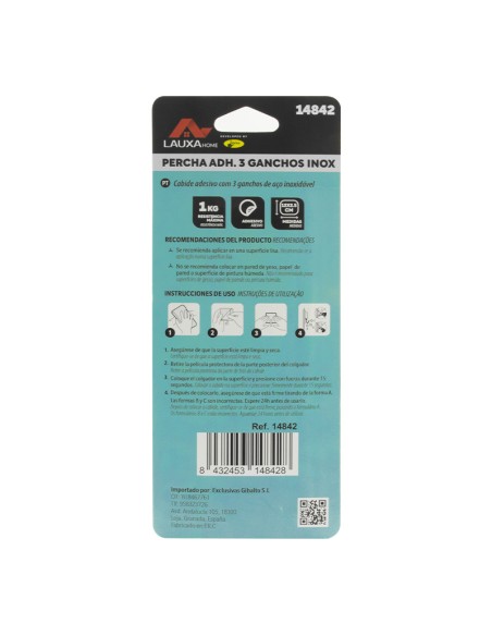 PERCHA ADHESIVA 3 GANCHOS LAUXA HOME
