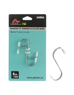 GANCHO S CROMO BLISTER 2 UDS LAUXA HOME - 5 X 2.5 CM