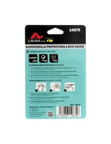 ALMOHADILLA PROTECTORA FIELTRO CUADRADA LAUXA HOME - 1.8 CM / 32 UDS / BLANCO