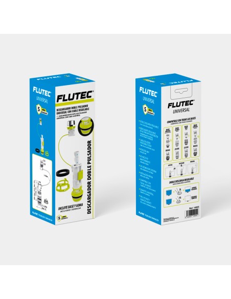 DESCARGADOR DOBLE PULSADOR UNIVERSAL CON CABLE REGULABLE FLUTEC - CAJA