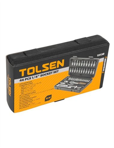 JUEGO 46 PIEZAS PUNTAS Y VASOS 1/4'' + ACCES. TOLSEN