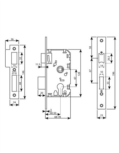 CERRADURA EMBUTIDA INTHER CON CILINDRO - P-40 NS CC CON CILIND.