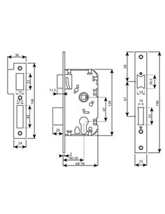 CERRADURA EMBUTIDA INTHER CON CILINDRO - P-50 NS CC CON CILIND. 2