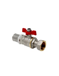 VÁLVULA ESFERA CONEXIÓN MULTICAPA PRESS CON PALOMILLA ROJA CON TUERCA LOCA 3/4" - Ø16X2,0