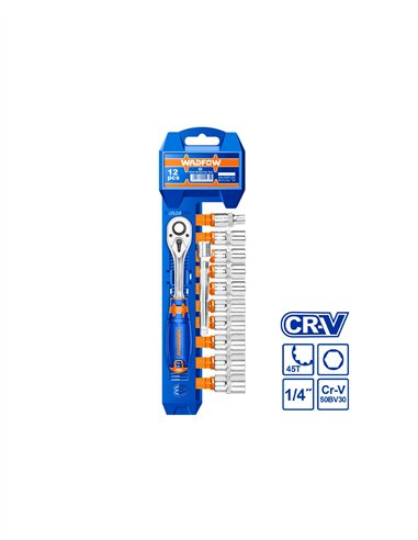 JUEGO 12PZS VASOS 1/4'' CON CARRACA WADFOW