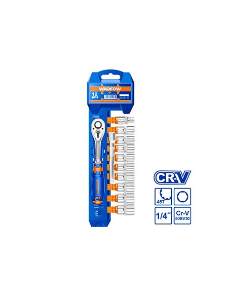 JUEGO 12PZS VASOS 1/4'' CON CARRACA WADFOW