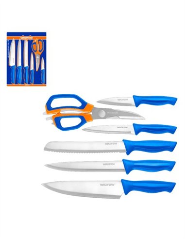 JUEGO 6 PZS TIJERAS Y CUCHILLOS DE COCINA WADFOW