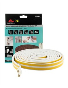 BURLETE CAUCHO PERFIL "P" 9MM/6M - BLANCO