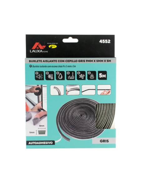 BURLETE AISLANTE CON CEPILLO AUTOADHESIVO 5M - 7 X 6 MM