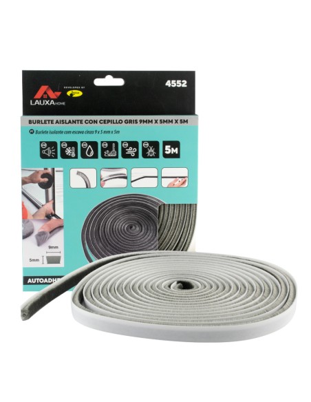 BURLETE AISLANTE CON CEPILLO AUTOADHESIVO 5M - 7 X 6 MM