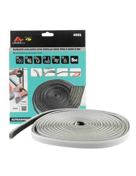 BURLETE AISLANTE CON CEPILLO AUTOADHESIVO 5M - 11 X 7 MM