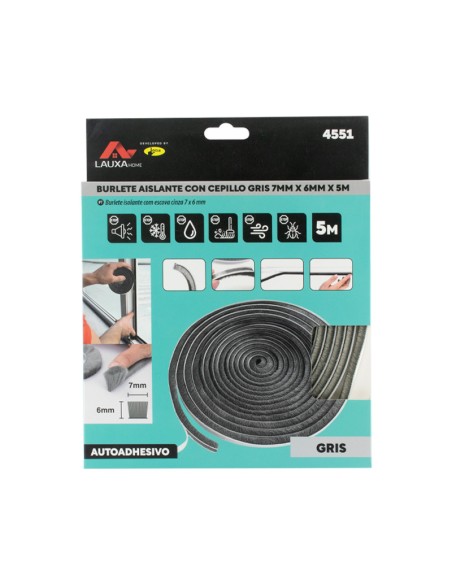 BURLETE AISLANTE CON CEPILLO AUTOADHESIVO 5M - 11 X 7 MM