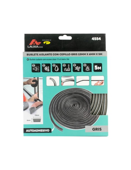 BURLETE AISLANTE CON CEPILLO AUTOADHESIVO 5M - 11 X 7 MM