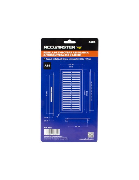 REJILLA DE EMPOTRAR ABS BLANCA C/MOSQUITERA 240X140MM