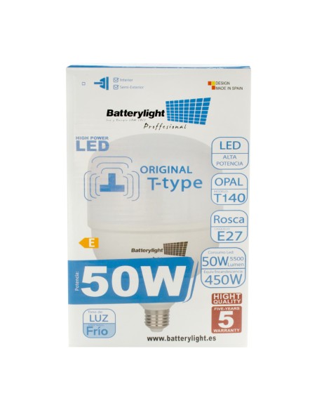 BOMBILLA ALTA POTENCIA TIPO-T 50W - 50W - 6000K