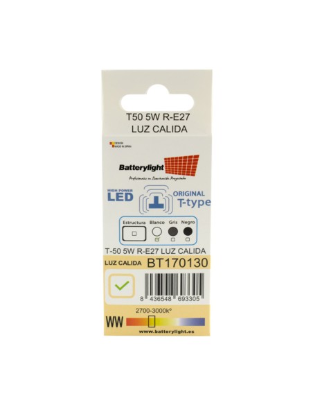 BOMBILLA ALTA POTENCIA TIPO-T 5W - 5W - 6000K LUZ FRÍA