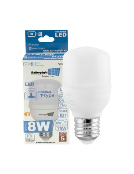 BOMBILLA ALTA POTENCIA TIPO-T 8W - 8W - 6000K LUZ FRÍA