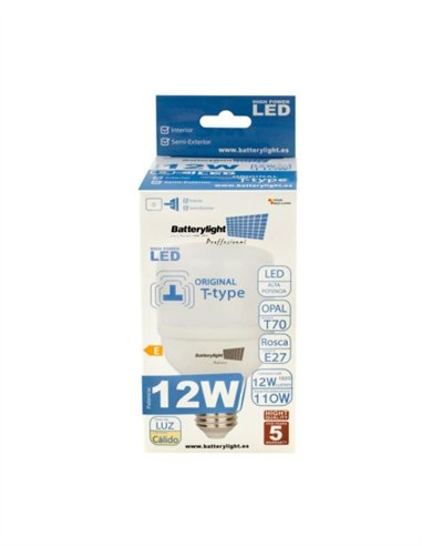 BOMBILLA ALTA POTENCIA TIPO-T 12W - 12W - 2700K LUZ CÁLIDA