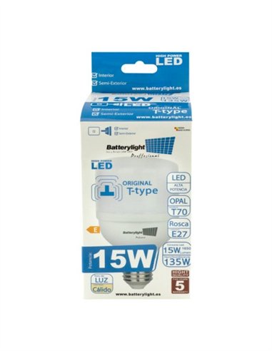 BOMBILLA ALTA POTENCIA TIPO-T 15W - 15W 3200K LUZ CÁLIDA