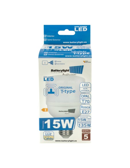 BOMBILLA ALTA POTENCIA TIPO-T 15W - 15W 3200K LUZ CÁLIDA