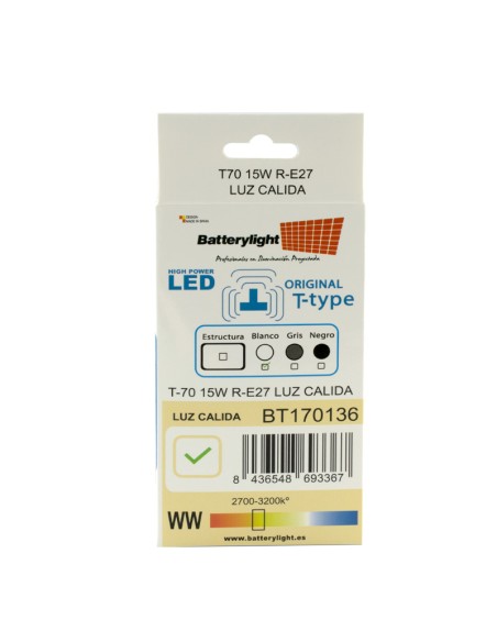 BOMBILLA ALTA POTENCIA TIPO-T 15W - 15W 6000K LUZ FRÍA