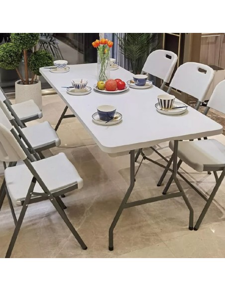 MESA PLEGABLE RECTANGULAR PLASTICO BLANCA LAUXA HOME