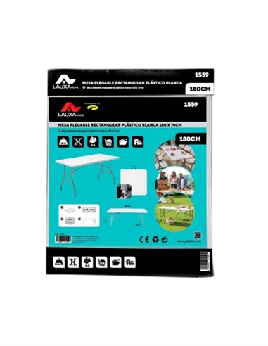 MESA PLEGABLE RECTANGULAR PLASTICO BLANCA LAUXA HOME