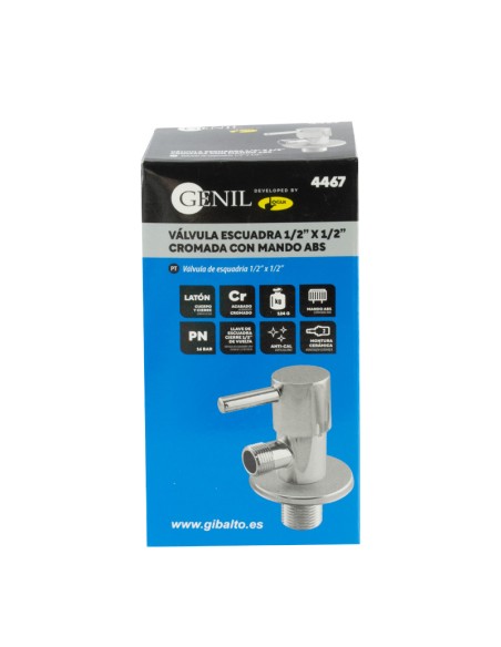 VALVULA ESCUADRA CROMO MANDO ABS - 1/2" - 1/2"