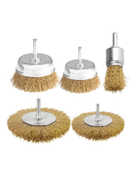 JUEGO 5 PZS CEPILLOS DE ALAMBRE CON VÁSTAGO WADFOW