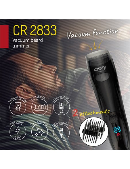Recortadora Barba Inalambrica Carga Usb Pant. Lcd Tiempo Uso 60min Aspiracion 2 Accesor.