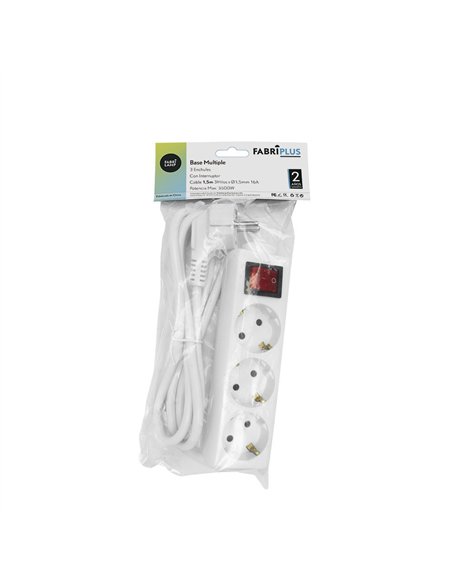 Base Multiple 3 Enchufes E Interruptor Cable 1,5m 3gx1,5mm De Cobre 3500w Max