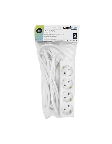 Base Multiple 4 Enchufes Cable 3m 3gx1,5mm Cobre 3500w Max