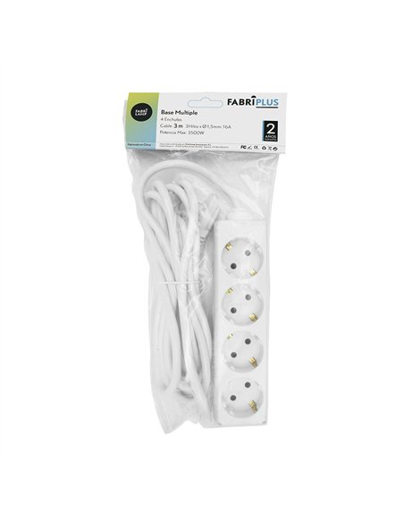 Base Multiple 4 Enchufes Cable 3m 3gx1,5mm Cobre 3500w Max