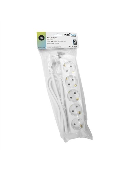 Base Multiple 5 Enchufes Cable 3m 3gx1,5mm Cobre 3500w Max