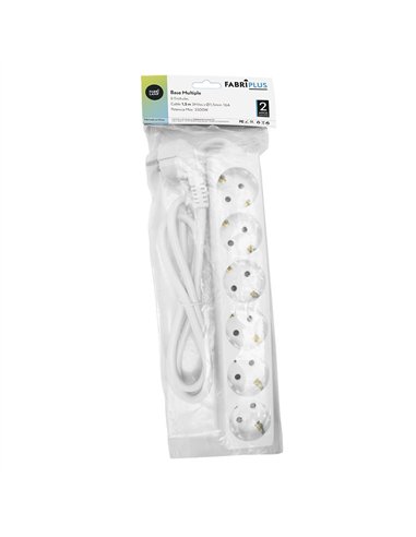 Base Multiple 6 Enchufes Cable 1,5m 3gx1,5mm Cobre 3500w Max