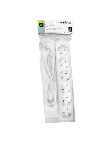 Base Multiple 6 Enchufes Cable 1,5m 3gx1,5mm Cobre 3500w Max