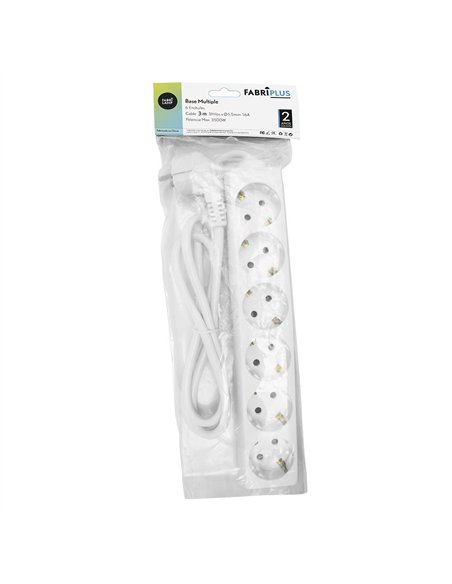 Base Multiple 6 Enchufes Cable 3m 3gx1,5mm Cobre 3500w Max