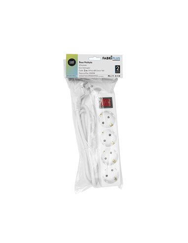 Base Multiple 4 Enchufes E Interruptor Cable 3m 3gx1,5mm De Cobre 3500w Max