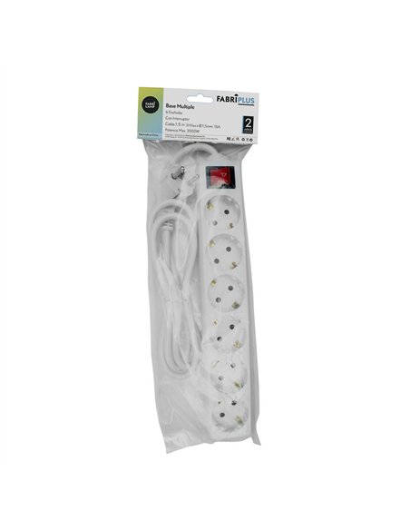 Base Multiple 6 Enchufes E Interruptor Cable 1,5m 3gx1,5mm De Cobre 3500w Max