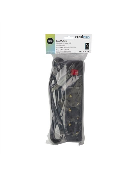 Base Multiple 3 Enc+2 Usb E Interruptor 3500w Cable 1,5m 3gx1,5mm De Cobre