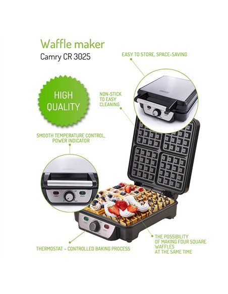 Walfrera 1500w C/termostato Para 4 Gofres Luz On/of Antiadherente Facil Limpieza