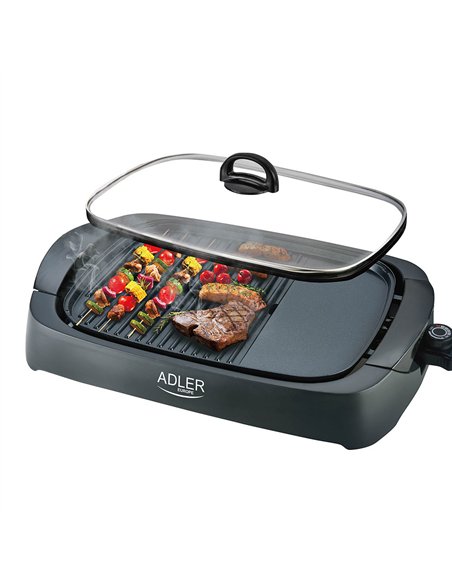 Grill Parrilla Electrica 3000w Reg.temperatura,antiadherente C/tapa De Vidrio Y Espatula 12x51x32 Cm