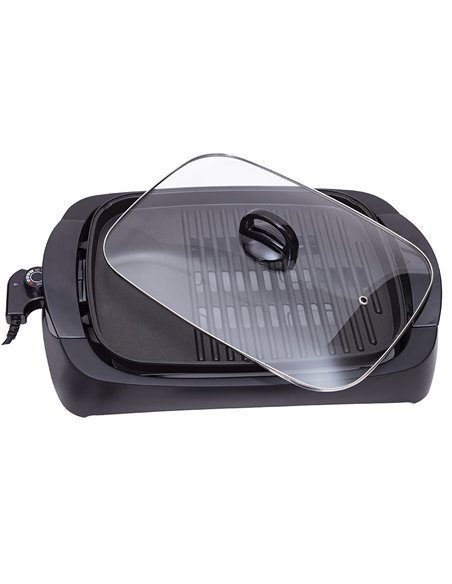 Grill Parrilla Electrica 3000w Reg.temperatura,antiadherente C/tapa De Vidrio Y Espatula 12x51x32 Cm