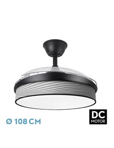 Ventilador Dc Moda 72w Negro/surco Gris 108d 3aspas 7200lm 3000k,4000k,6000k Remoto+memoria+temporizador