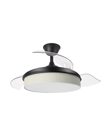 Ventilador Dc Moda 72w Negro/cañizo Blanco 108d 3aspas 7200lm 3000k,4000k,6000k Remoto+memoria+temporizador